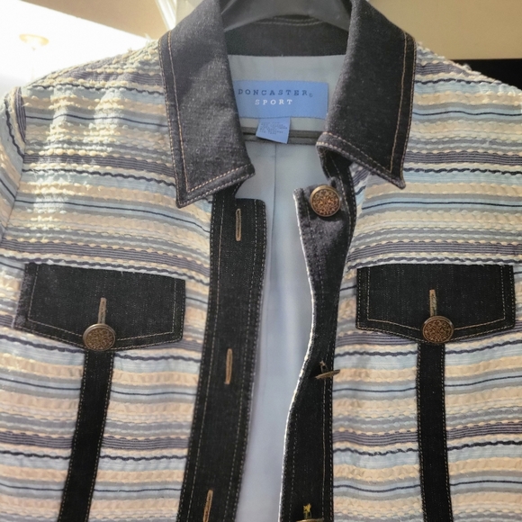 Doncaster women's size 8 sport 100% silk striped with denim trimmed jacket - Picture 11 of 16